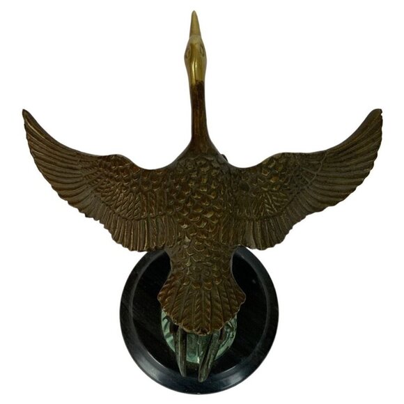 Enesco Flying Wild Canadian Goose Figurine Marble Base Solid Brass Patina 1980s - Picture 6 of 7